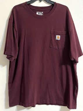 Carhartt Short-Sleeve Pocket Tee Loose Fit in Maroon Burgundy Color